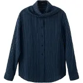 Mango Striped Blouse With Bow Tie Neck - Navy - L