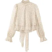 Mango Bow Polka-Dot Blouse - Beige - L
