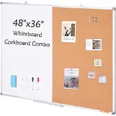 Vevor 48" x 36" valkotaulu ja korkkitaulu, alumiinikehyksellä – 2-in-1 magneettinen kuivapyyhittävä ilmoitustaulu seinälle kiinnitettäväksi – ihanteellinen kouluun, kotiin ja toimistoon
