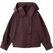 Mango Short Double-Breasted Trench Coat With Hood - Burgundy - M