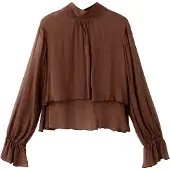 Mango High-Neck Frilled Blouse - Brown - M