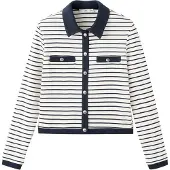 Mango Striped Cardigan With Jewel Buttons - Navy - L