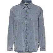 ONLY Onlvera L/S Flower Emb Shirt Dnm Noos - Blue - L