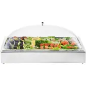 Vevor -pöytätasoinen ruoan tarjoiluastia, 1 x 1 pannullinen ruostumattomasta teräksestä valmistettu tarjoilualusta, buffet-mausteannostelijan näyttöteline kirkkaalla kaarikorkilla ja 3 jääalustalla, ra
