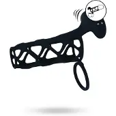 Vuxen Vibrating Cage Silicone Cock Sleeve and Ball Ring - Black