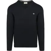 Gant for man. 8030562 V-neck jumper in classic navy cotton (M), Casual, Long sleeve