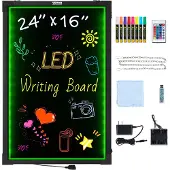 Vevor LED-kirjoitustaulu, 24 x 16 tuuman valaistu pyyhittävä liitutaulu, neonvaloefektivalikko, piirustustaulu 8 fluoresoivalla liitutussilla ja kaukosäätimellä, testattu UL-standardien mukaisesti