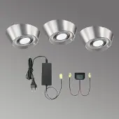 Evotec 3 kpl PAL CF-LED-kaapinalusvalaisin, Ø 12 cm CF, Alumiini/harmaa/sinkki, Keittiö, Metalli, Moderni