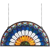 Vevor -lasimaalauspaneeli, 913 x 465 mm, Tiffany-tyylinen riippuva peräikkunapaneeli ketjulla, suuri puolipyöreä lasimaalausroikkuu, perinteinen käsityötaide keittiön sisustukseen