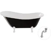 Besco Kylpyamme Otylia B&W 160, Musta/Valkoinen+Valkoinen, mukana klik-klak-kromattu sifoni