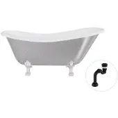 Besco Kylpyamme Otylia Glam 160, Silver+Chrome, mustalla Klik-klak-sifonilla