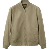 Mango Suede-Effect Bomber Jacket - Khaki green - XL