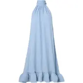 Malina Sabrina Halterneck Ruffled Midi Dress - Blue - L