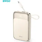 BWOO 10000mAh Powerbank PD 20W sisäänrakennetulla USB-C-kaapelilla - kultainen