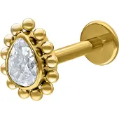 Wildcat Crystal Teardrop Push-Fit Labret - lävistyskoru - 12,0 mm, Kultainen metalli