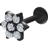 Wildcat Crystal Flower Push-Fit Labret - lävistyskoru - 10,0 mm, Musta metalli