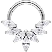 Wildcat Marquise Crystal Fan Septum Clicker - Lävistysrengas - Hopeinen metalli, 10,0 mm