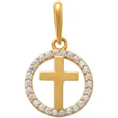 Lykken Crosses kultainen pyöreä ristiriipus zirkonioilla 9.5 mm
