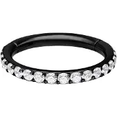 Wildcat Pave Set Crystals Ring - saranoitu lävistysrengas - 1,0 mm, Musta metalli, Valkoinen, 6,0 mm