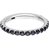 Wildcat Pave Set Crystals Ring - saranoitu lävistysrengas - 1,2 mm, Hopeinen metalli, Musta, 10,0 mm