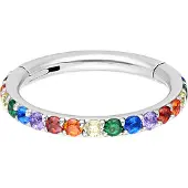 Wildcat Pave Set Crystals Ring - saranoitu lävistysrengas - 1,2 mm, Hopeinen metalli, Sateenkaari, 12,0 mm