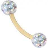 Wildcat Sealed Gold Titanium Curved Barbells Multi Jewelled Belly Bars - 8.0 mm, 1.6 mm, 5,0 mm, Aurora Boreale