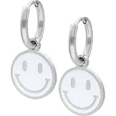 Wildcat Hymiö-korvarenkaat - Little White Smiley Hoops - Hopeinen metalli