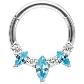 Wildcat Marquise Hinged Septum Clicker -lävistysrengas - Hopeinen metalli, Akvamariini