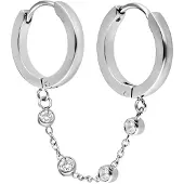 Wildcat Double Huggie Connected Crystal Chain - korvarenkaat - Hopeinen metalli