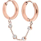Wildcat Double Huggie Connected Crystal Chain - korvarenkaat - Ruusukultainen metalli