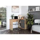 Halmar BEGA-työpöytä, Artisan Oak / Graphite – moderni kulmatyötila laatikoilla