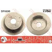 TRW Jarrulevy DF6690 takana, täysi, 1 Kappale
