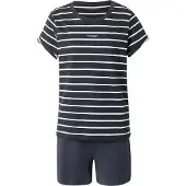 Marc O'Polo Pyjama tummansininen / valkoinen