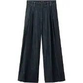Mango Wide Leg Denim Trousers With Belt Loops - Navy - 38