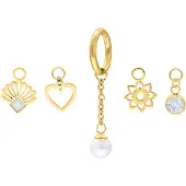 Wildcat Belly Ring Bohemian Set - naparengas + viisi riipusta - Kultainen metalli, 9,0 mm
