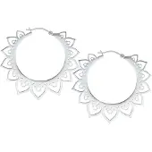 Wildcat Mandala Hearts Hoops - Silber