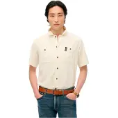 Superdry for man. M4010986A Merchant Store textured short sleeve off-white shirt (XL), Casual, Cotton