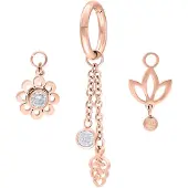 Wildcat Belly Ring Blooming Set - naparengas + kolme riipusta - Ruusukultainen metalli, 7,0 mm