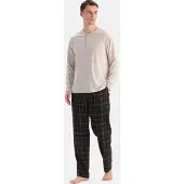 Dagi Pitkä pyjama tummanruskea / villanvalkoinen