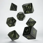 Q-workshop Elven Dice Set - Musta ja fosforoiva