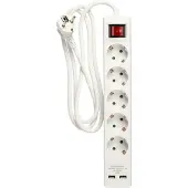 Nordic Quality – 5-osainen pistorasia, maadoitettu, 2xUSB-A (3x1,5mm²), 1,5m (KF-B-05KFU)