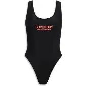 Superdry for woman. W3010385A Stretch swimming costume with plunging back black (S), Beachwear, Recycled Polister, Sustainable