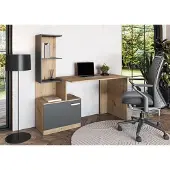 Halmar MISO-työpöytä, Grafiitti / Artisan Oak – moderni kirjoituspöytä laatikoilla