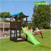 Jungle Gym Leikkitornikokonaisuus Hut 2.1, Mustaksi Petsattu, Ja 2-swing Module 220 Ilman Liukumäkeä