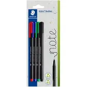 Staedtler 334-S BK4, Musta, Sininen, Vihreä, Punainen, Musta, Sininen, Vihreä, Punainen, 0,3 mm, Erittäin hieno, Kierrätetty muovi, Pyöreä