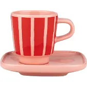 Marimekko Piccolo espressokuppi ja lautanen Salmon red-orange red, 5 cl