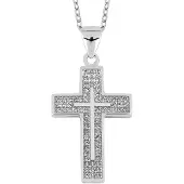 Lykken Crosses hopeinen ristikaulakoru zirkonioilla 45 cm