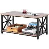 Vevor 40" maalaistyylinen sohvapöytä, suorakaiteen muotoinen sohvapöytä avoimella säilytyslokerolla, puinen maalaistyylinen cocktailpöytä olohuoneeseen, makuuhuoneeseen, asuntoon, yksiöön, ruskea ja m