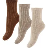 Minymo Wool Socks - Rib 3-Pack - Brown - 15\18