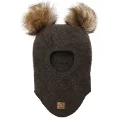 Mikk-Line Kypärämyssy Valmistettu Merinovillasta + Tupsut, Dark Brown Melange, 74-80
